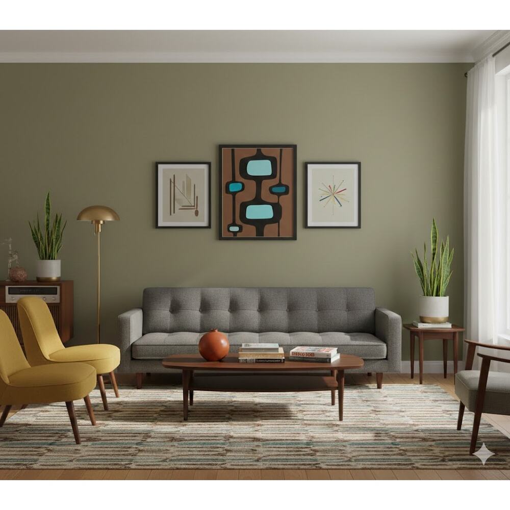 MCM Geometric Art Work Black Brown teal framed Original Signed Grieswich 20"x17"
